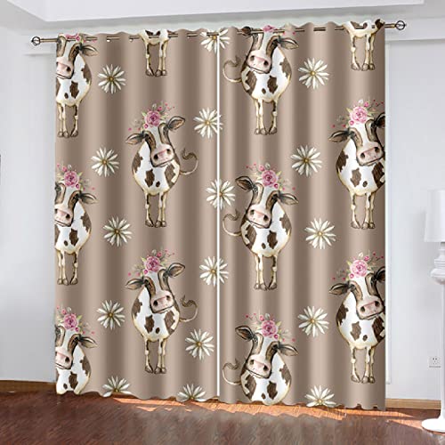 FTCAKET Braun Vorhang Gardine Tier Kuh Gardine Weihnachtsmotiv 3D Muster...
