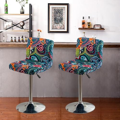 Image of FUANGUI Bar Stool Covers with Backs, 4 Pack Stretch Bar Stool Chair Covers, Knitted Jacquard Bar Stool Covers,Washable Bar Chair Covers Swivel Barstool Slipcovers,14