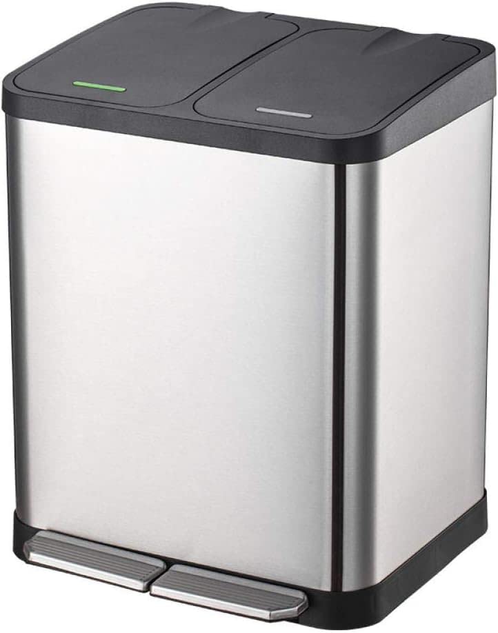 AAPIE Selective Sorting Kitchen Bin in Stainless Steel 30L Recycling Bin with Double Compartment 2 x 15L, with Pedals, Soft Closing, Airtight