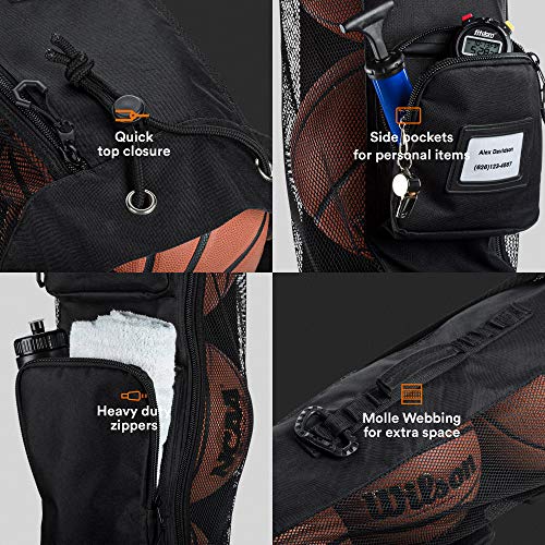 Fitdom Heavy Duty Xl Basketball Mesh Equipment Ball Bag W/Shoulder Strap Design For Coach With 2 Front Pockets For Coaching & Sport Accessories. This Team Tube Carrier Can Store Up To 5 Basketballs #TOP3