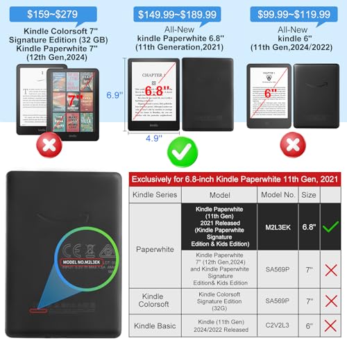 Image of CoBak Case with Stand for 6.8 inch E-Book Reader -Cover with Auto Sleep Wake,Card Slot,Hand Strap Feature - Fits 11th Generation（not Compatible with Meebook /KoBo）