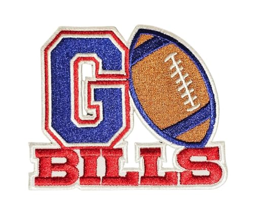 GO Bills Words Embroidered Iron-On Patch Rugby Fan Applique 3.5x3.0 Inches