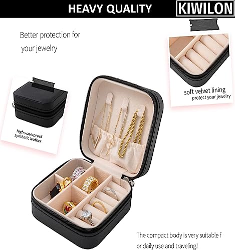 Image of 14 Slots Travel Jewelry Organizer Box for Women | Jewellery Storage Case with Ring Holder, Necklace Hooks & Removable Dividers | Mini Vanity Box for Earrings, Rings & Accessories - Black
