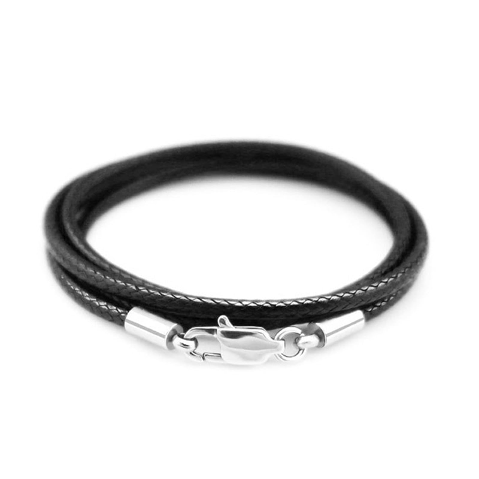 3pcs 40-80cm 1-3mm Leather Waxed Cord Necklace Rope Stainless Steel Lobster Clasp Connector Chain Men Women DIY Jewelry(Black 1mm,40cm)