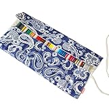 Damero New Canvas Pencil Wrap Case, Pencils Roll Hold for 72 Colored Pencils (NO Pencils included), Crochet Hooks and Gadgets, Chinoiserie, 72 Capacity