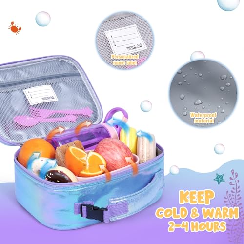Wawsam NL-MERMAID SEQUINS LUNCH BAG-BL-A001-US Sequins Mermaid Lunch Box- Insulated Bento Lunch Box For Kids Girls Lunch Bag School Preschool Picnic Camping Blue Polyester Lunch Tote Bag thumb #2