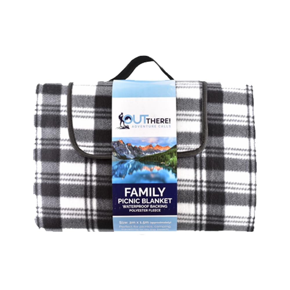 1ABOVE Family Picnic Blanket, Waterproof Backing Polyester Fleece Perfect for Picnic, Camping, Travelling or On the Beach – Size: (200 x 150 cm) (BLACK)