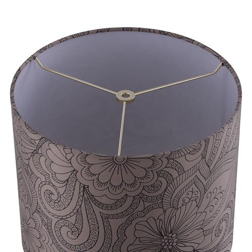 Image of Aspen Creative 31108 Transitional Drum (Cylinder) Shaped Spider Construction Lamp Shade in Beige With Black Floral Design, 12 inch Wide (12 inch x 12 inch x 10 inch)