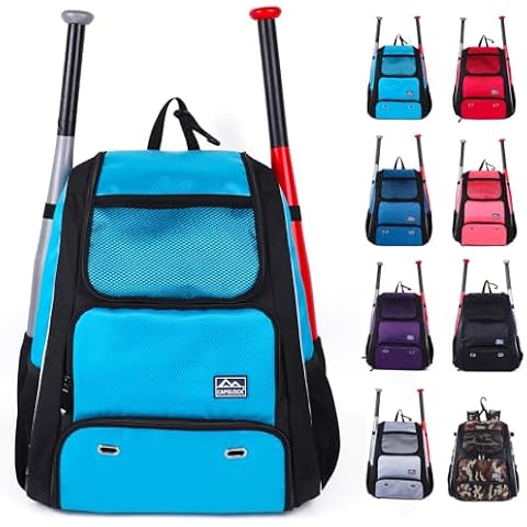 Baseball Bat Bag Backpack,T-Ball & Softball Bat Bag with Shoes Compartment for Youth and Adult, Lightweight Baseball Bag with Fence Hook Hold Bat, Batting Mitten, Helmet, Caps, Teeball Gear Cover