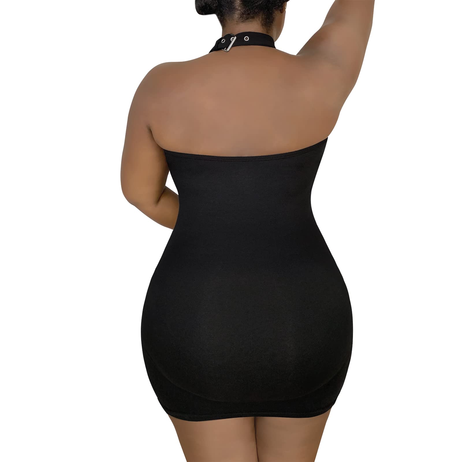 Littleforbig Women Cotton Overall Vampy Collared Bodycon Mini Dress Skirt: Medium Black