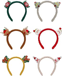 Candy Bell - Diadema de muñeco de nieve de Papá Noel, 6 unidades, diseño de alce, color rojo, verde, marrón y gris