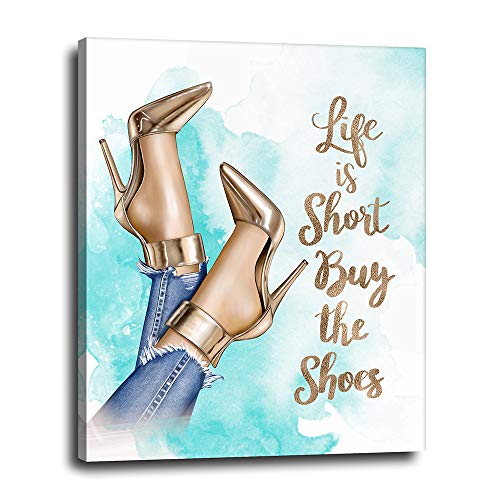 Fashion Glam Decor Canvas Art - Fashion Designer Shoes Wall Art for Bedroom, Living Room, Bathroom - Cute Girly Canvas Art Gift for Women, Girls, Teens, Fashionista - Canvas Wall Decor 16x20