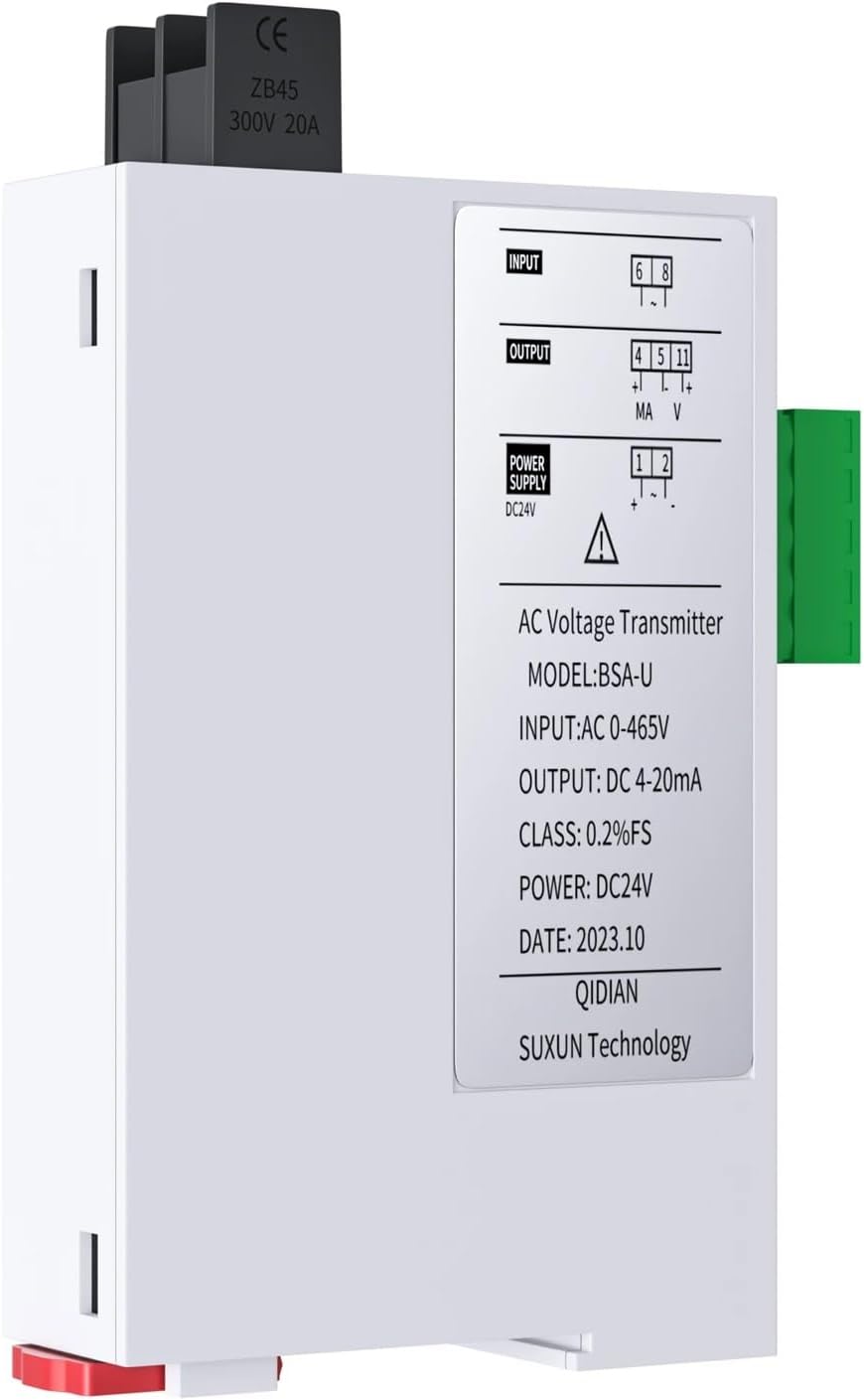 1pcs 0-1000V 0-500V 0-200V 0-100V Voltage Transmitter 4-20mA 0-10V 0-5V RS485 Voltage Transducer DC24V Voltage Sensor DC24V(Output 4-20mA,Input AC 0-300V)