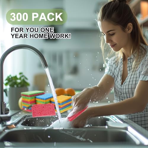 Image of Zhengmy 300 Pieces Sponges Bulk Sponges Kitchen Compressed Sponge Natural Dish Sponge Compressed Wood Pulp Cleaning Without Scratching for Kitchen Bathroom, 3.9 x 2.4 x 0.12 Inch (Multicolor)