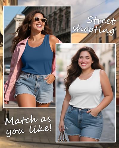 4 Pack Women's Cotton Plus Size Tank Tops, Scoop Neck Sleeveless Shirts Casual Summer Ladies Basic T-Shirts Tee2