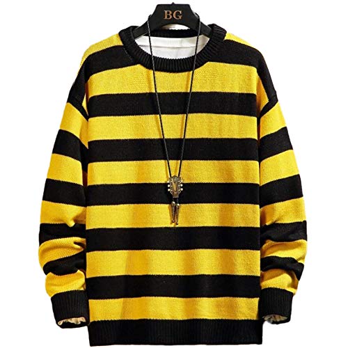 USTZFTBCL Übergroße Herren Pullover Winter Thick Warm Herren Pullover Pullover Männlich gestreifte Strickpullover Yellow M Cover
