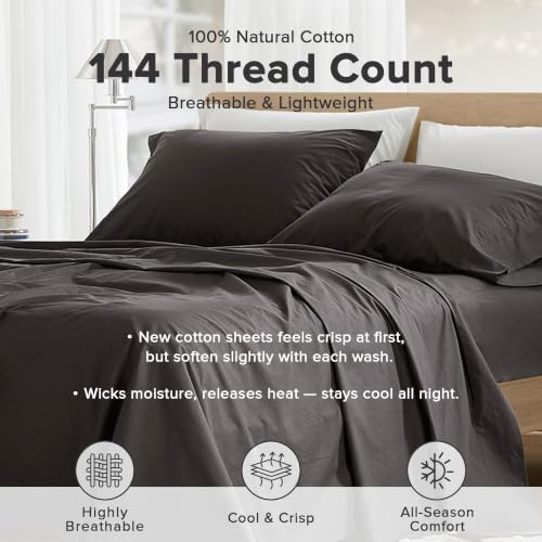 Image of Comfort Spaces 100% Cotton Percale Sheets Queen Sheet Set 4 Pcs, Black (Pack of 4)