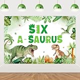 Jollyboom 恐竜 6歳の誕生日デコレーション、シックス・ア・サウルス誕生日デコレーション背景バナー 恐竜ジャングル用 6歳 男の子 女の子 パーティー 背景用品 3 x 5フィート