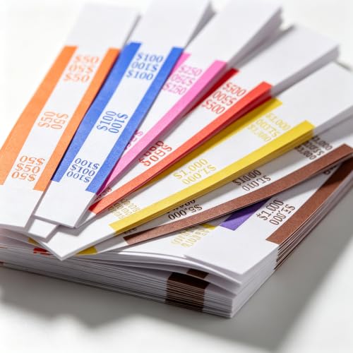 Pack of 800 Money Bands for Cash, Currency Straps, Money Straps for Bills, Cash Bands, Dollar Bill Wrappers to Organize Cash - Self-Adhesive Money Band, 8 Colors - 100 of Each Denomination - Image 3