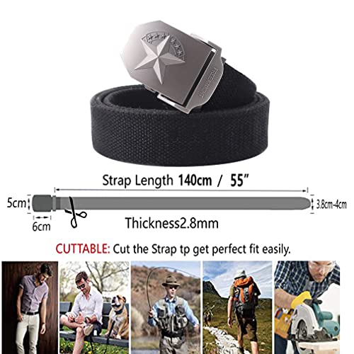 DT Men's Outdoor Belt, Polyester Cotton Woven Belt with Five Pointed Star Pattern Belt Buckle, Gifts for Men or Women2