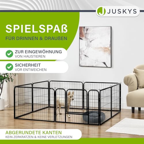 Juskys Welpenauslauf - Welpenlaufstall 8-teilig aus Metall- Freigehege mit Tür - Welpengitter für Hunde, Hasen & Kleintiere (160x160x60 cm)