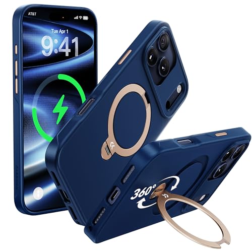 【2025新登場・機能美の極み】CASEKOO iPhone 17 Pro Max 用 ケース 360度回転スタンド MagSafe対応 米軍MIL規格 360°全方向耐衝撃 滑り止め マット仕上げ黄変防止 ワイヤレス充電対応 ストラップホール付き いphone17promax 用ケース 6.9インチ「MagicStand Pro」(ブルー)