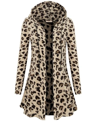 Miusey Full Zip Up Hoodie Fleece Lined Long Jacket Classic Fit Zipper Tunic Sweatshirts with Hood Winter Coat Leopard Sweaters Large