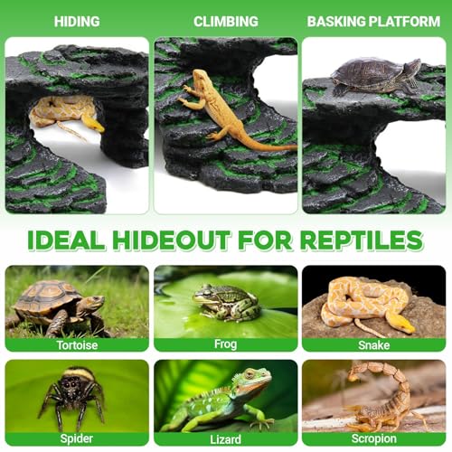 GOZILLA Basking Platform Step Ledge,Reptile Hideout Turtle Tank Accessories Decorations,Turtle Basking Platform Habitat for Turtles,Leopard Gecko and Bearded Dragon.(Black-M-Kit) - Thumbnail 2
