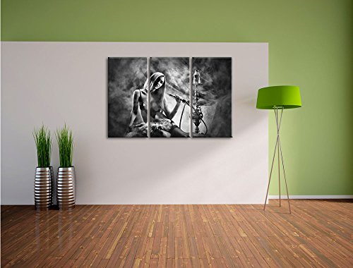 Pixxprint Monocrome, Schöne Frau mit Shisha im Nebel als Leinwandbild/Größe: 3 Teilig (120x80 cm) cm/Wandbild/Kunstdruck… – Bild 5