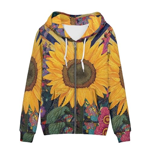 Allcute Sunflower Hoodies for Women Spring Fall Loose Hoody Jacket