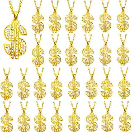 12/18/24 Pack Gold Chain Necklaces Dollar Sign Fake Dollar Gold Chain for Men Women Party Pendant Necklace Hip Hop Jewelry Mardi Gras Beads 80s 90s Hip Hop Accessory