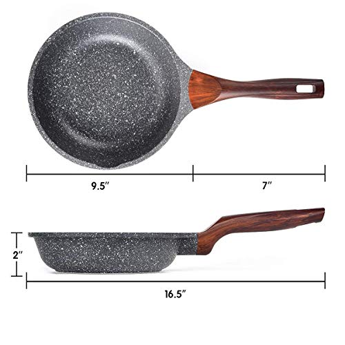 Caannasweis Nonstick Frying Pan Dishwasher Safe, Stone Skillet Pans for eggs, Induction Omelette Pan Non Toxic 100% PFOA Free (9.5" + Glass Lid) - Thumbnail 4