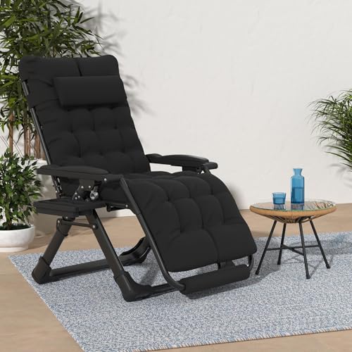 Image of Slendor Oversized Zero Gravity Chairs XL, 29in Padded Recliner Chair, Black | Reclining Lounge Chair, Folding Anti Gravity Chairs w /Aluminum Alloy Lock,Headrest,Cup Holder, Support 440lbs,for Lawn Patio