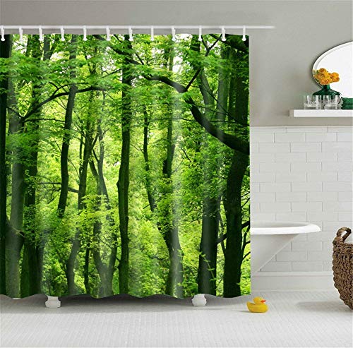 Hscc Fresh Green Rain Forest Tropical Scenic Wild Nature Reserve Scene Bathroom Shower Curtain Decor Art Prints Waterproof Polyester (Green Forest) #TOP23