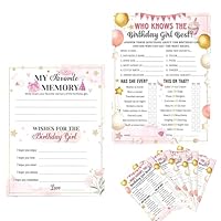 fKiZanthene 30 Pcs Birthday Party Game Cards for Girls Double-Sided 15 x 20 cm with Who Knows The Birthday Girl Best My Favorite Memory Wishes for the Birthday Girl Sleepover Parties