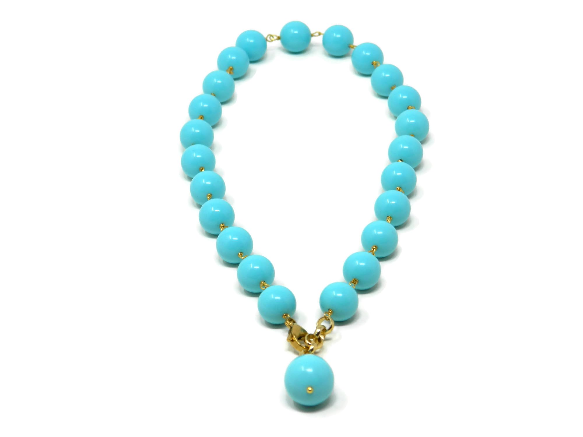 DodiGioielli Collana Girocollo Donna Handmade con Palline da 12 mm e Goccia in Pasta di Turchese – Alluminio Dorato – Made in Italy – Anallergica e Elegante