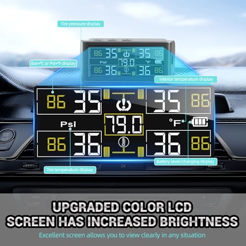 Tire Pressure Monitoring System, RV Tire Pressure Monitoring System with 4 Sensors 0~9.9bar/0~144Psi Auto ON/OFF &Voice Prompt 6 Alarm Modes Tpms Tire Pressure Monitor for Rv/Trailer/Truck/Sedan - Image 5