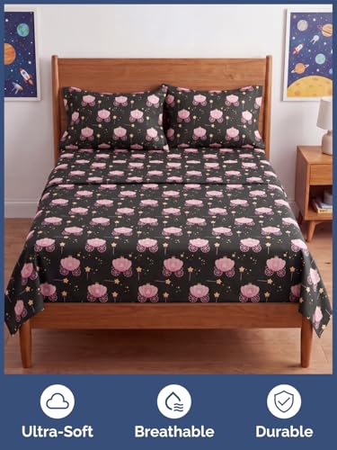 Image of Kids Full Size Princess Carriage Bed Sheets - 4 Piece Kids Sheet Set | Princess Carriage Themed Bedding, Ultra-Soft, Cute & Cozy, Breathable & Machine Washable, Bed Set for Boys, Girls & Teens
