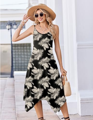 Image of Zeagoo Women Summer Midi Dresses 2026 Hawaiian Bohemian Beach Cover Up Sundress Spaghetti Strap Casual Dress with Pockets