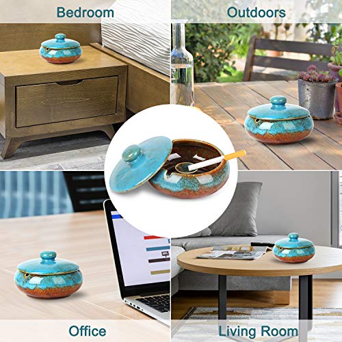 RONXS Ashtray, Outdoor Ash tray for Patio with Lid, Windproof Ashtrays for Cigarettes, Handmade Ceramic Ashtray for Home Office Indoor Decoration - Thumbnail 5