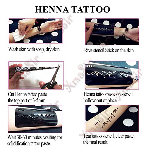 Xmasir 12 Sheets Henna Tattoo Stencils, Glitter Airbrush Hand Temporary Tattoo Stickers Indian Arabian Self Adhesive Tattoo Templates (12P-1) #TOP5