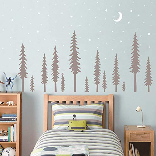 Vinilo Decorativo Infantil Bosque Árboles con Luna y Estrellas miniatura 2