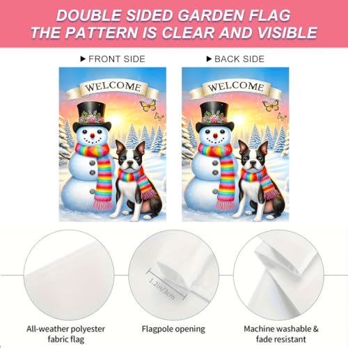 Image of BlissYard Winter Yard Flag Snowman Puppy 12x18 Inch Polyester