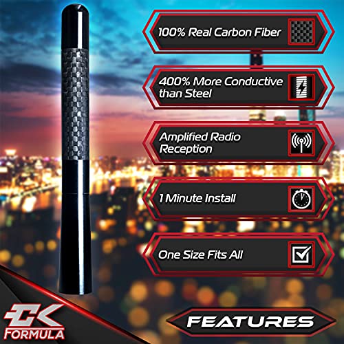 Ck Formula 4.7” Black Car Antenna - Carbon Fiber Screw Type Automotive Antenna Replacement, Am/Fm Radio Compatibility, Aluminum And Internal Copper Coils, Car Wash Safe, Universal Fit, 1 Piece #TOP2
