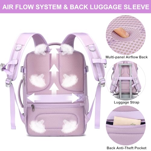 Image of EZUOLA Travel Backpack for Women, 25L Carry On Backpack Airline Approved,Personal Item Travel Bag,Bookbag for College Essentials,Lightweight Work Back pack for Weekend Business,Gifts Purple