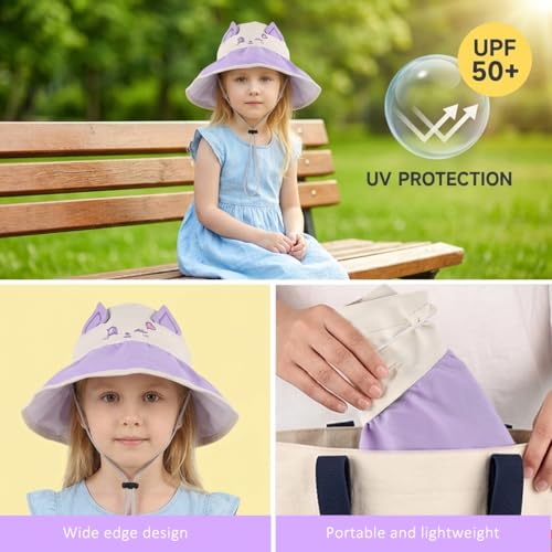 Image of SNOWIE SOFT Wide Brim Sun Hat for Kids Girls with Neck Flap Shawl, UPF 50+ Adjustable Chin Strap Sun Protection Hat for Girls 2-10 Years Old, Summer Breathable Sun Visor Hat Windproof Beach Hat