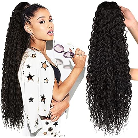 fashion icon hair Long Curly Drawstring Ponytail Extension 24Inch Corn Wave Clip in Ponytail Extensions Synthetic Hairpiece for Black Women (4#) Cover