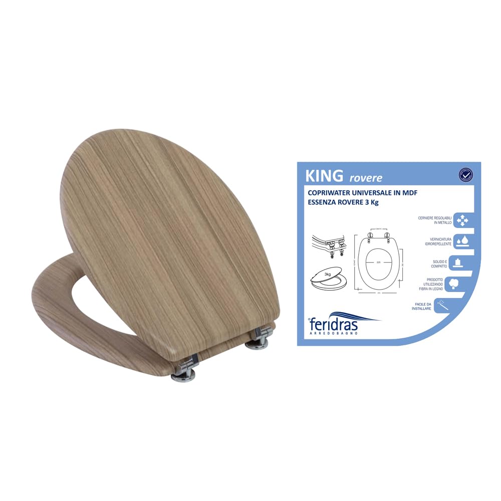 FERIDRAS 183031 Copriwater, Legno, Rovere Sbiancato, 5x37x45 cm