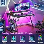 47 Inch Gaming Desk with Power Outlet & LED Lights, Corner Computer Desk with 3 Tiers Storage Shelves, Home Office Desk with Monitor Stand for Small Space, Carbon Fiber Black - Image 4