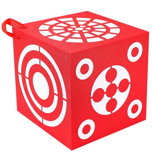 ShinyRelief Red 3D Foam Archery Target 6 Side Dice Cube Archery Target Accessories with Handle 13 x 13 x 13 Inch Lightweight Archery Block Target for Shooting Backyard Practice, Easy Arrow Removal